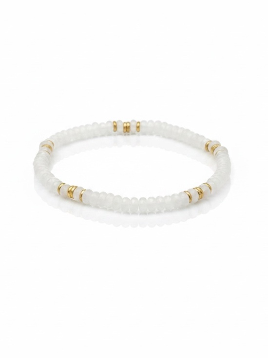 Jewelry - White Natural Quartz Beaded Stretch Bracelet with Gold Accents